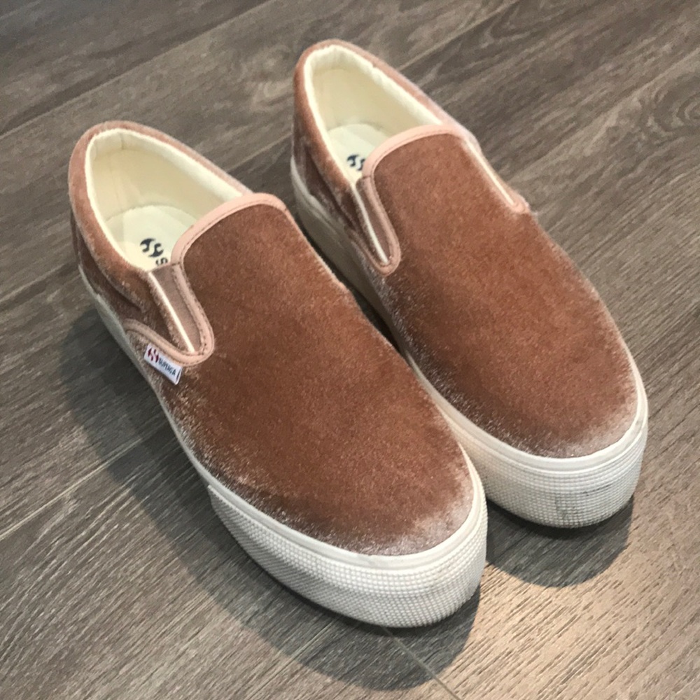 SUPERGA pink velvet platform slip-on shoes